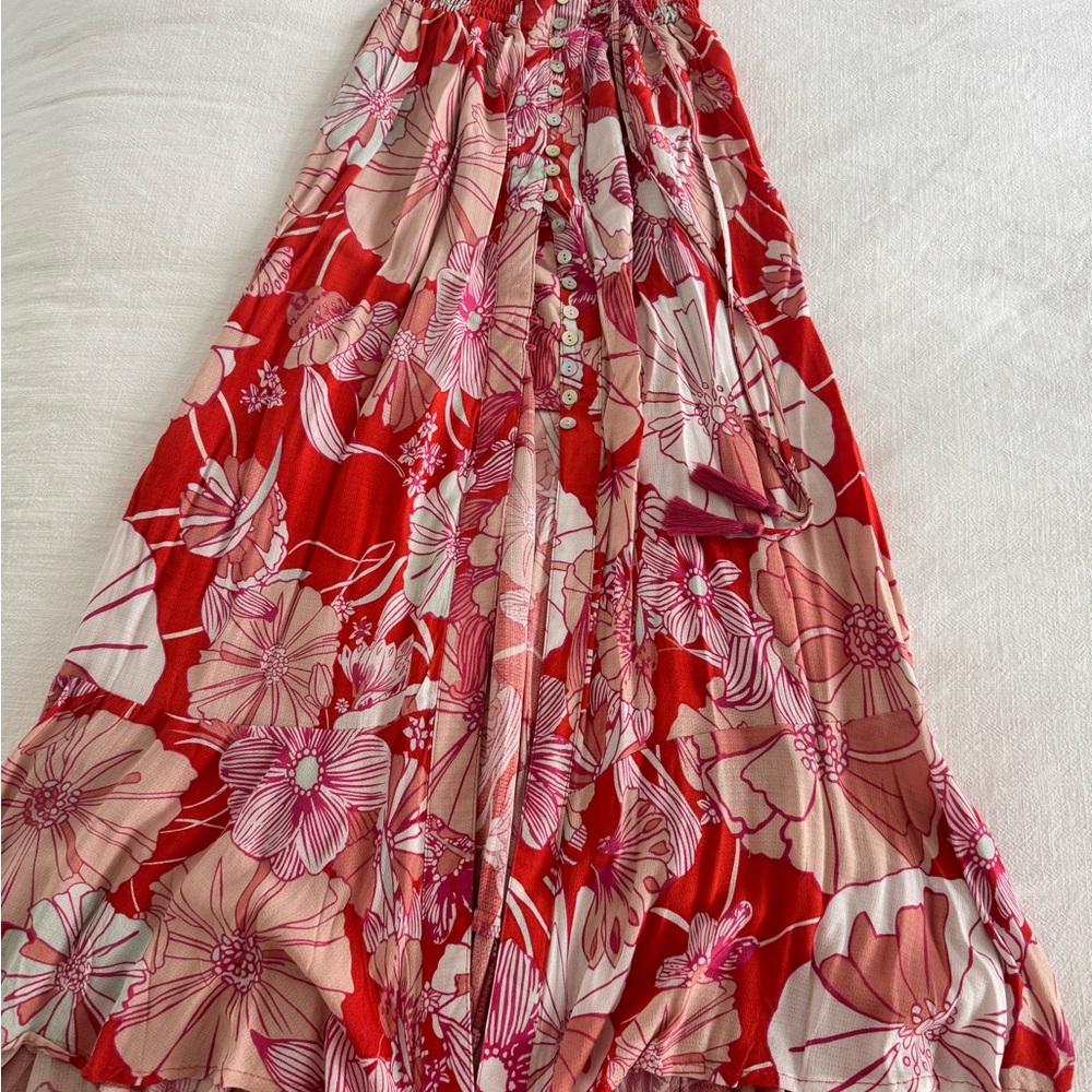 Elegant Floral Maxi Skirt in Red and Pink